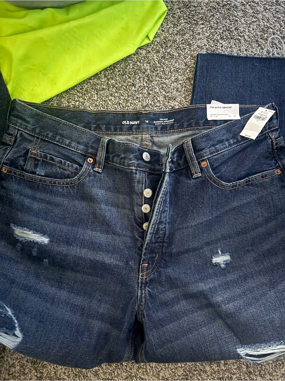 Old Navy women’s Dark Blue Button-Fly slouchy Straight crop Jeans